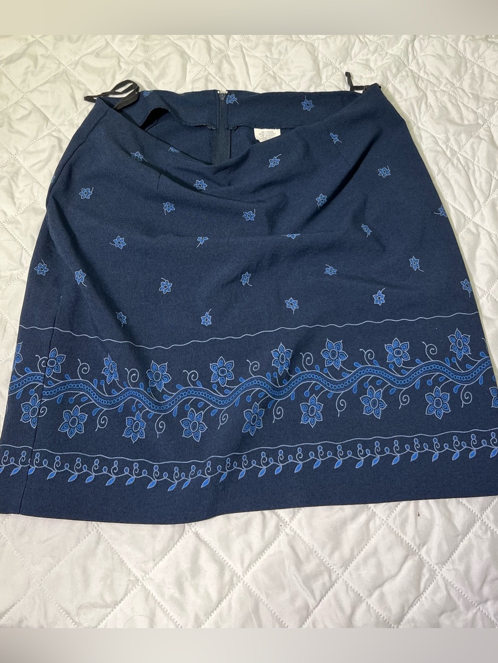 Vintage 90s Navy Blue Embroidered Skirt